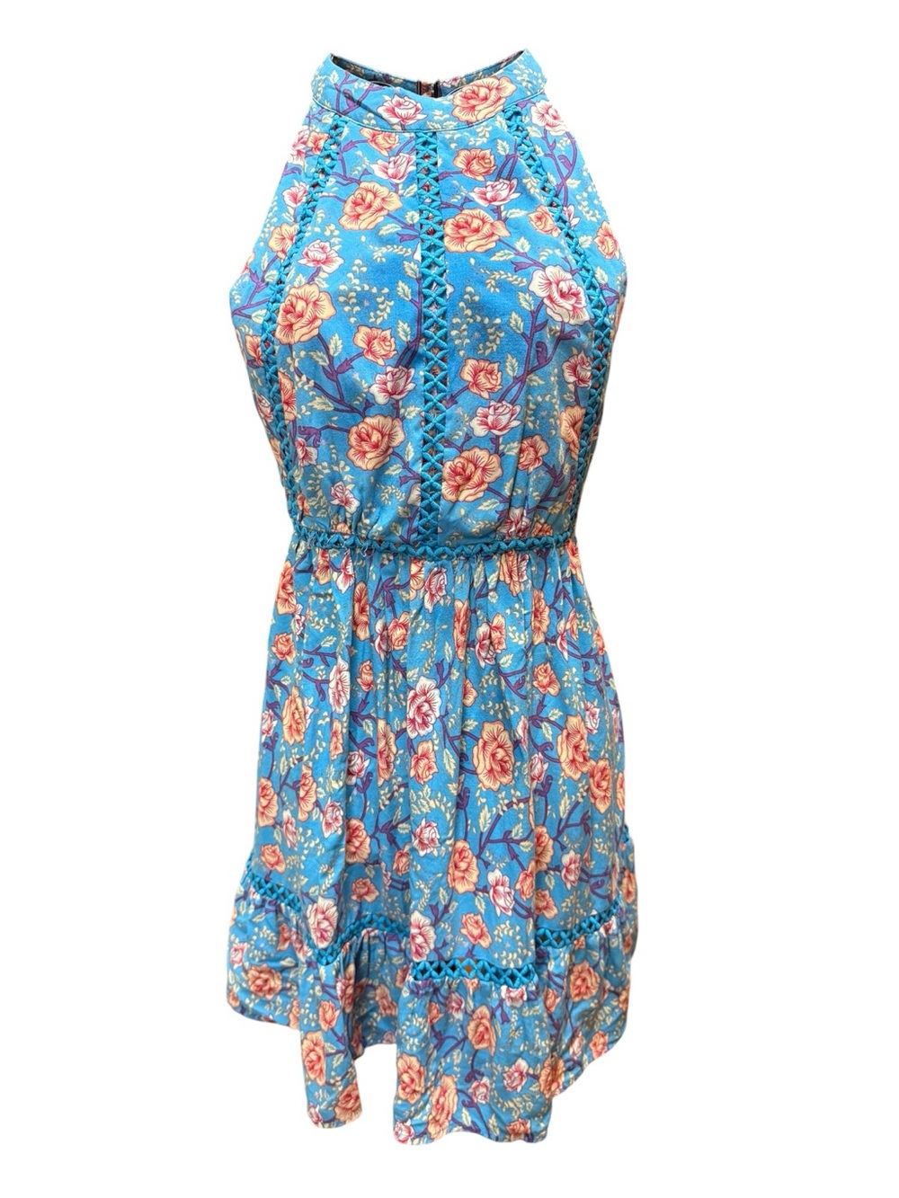Sunday Mi Amor Blue Floral Boho Beach Backless Halter Dress